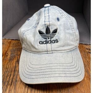 Adidas‎ Originals Light Wash Denim Trefoil Hat Womens Blue Strapback Cap Momcore